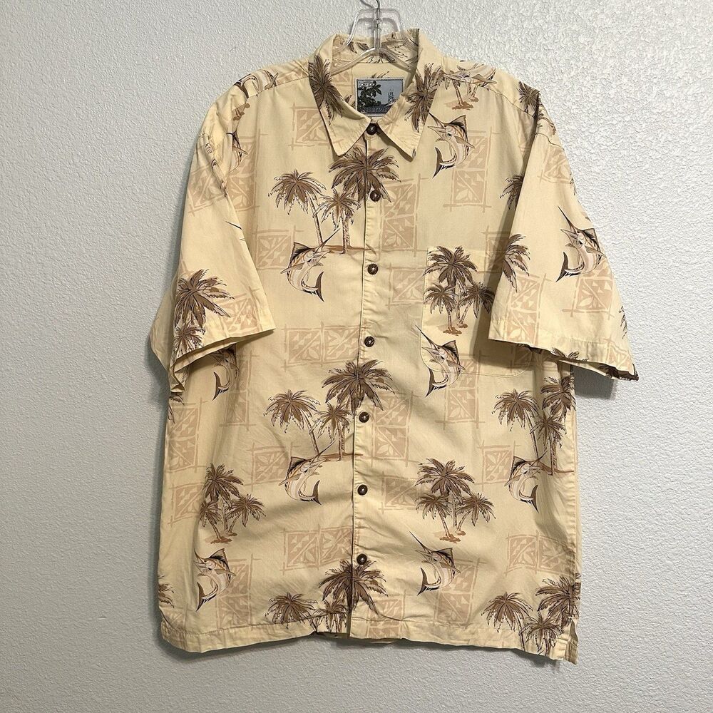 Aftco Shirt Mens Size Large Bluewater Short Sleeve Button Up USA Made Swordfish